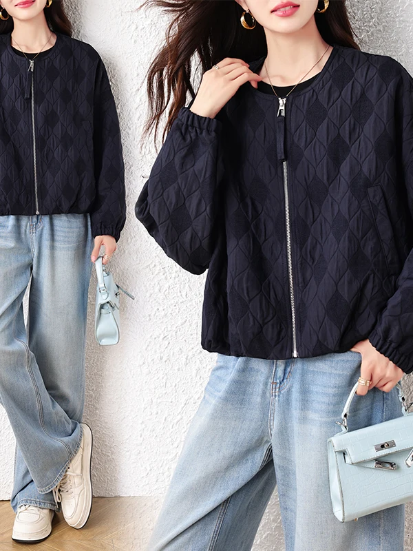 Ele Young Sle مبطن القطن Jaet المرأة فضفاضة تناسب ort سستة القطن سترة الخريف الشتاء Faion معطف السيدات