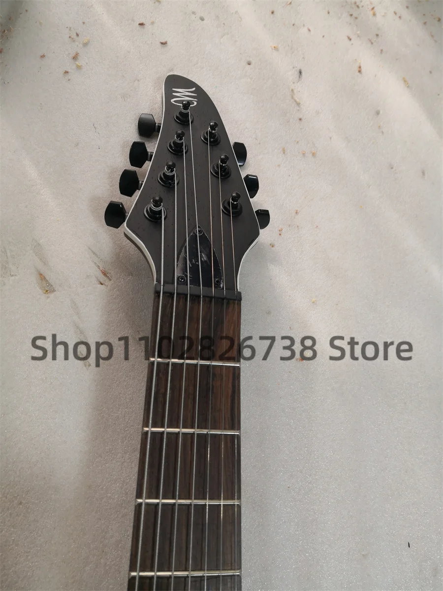 7 Strings electric Guitar Matte Blue OM body Brul Maple Top Rose wood fingerboard 24 Frets chicken wings Wood neck Black Tuners