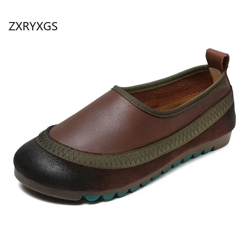 ZXRYXGS-Chaussures Plates en Cuir group pour Femme, Grande Taille, Élégantes, Confortables, Rétro, Premium, Nouvelle Collection 2024