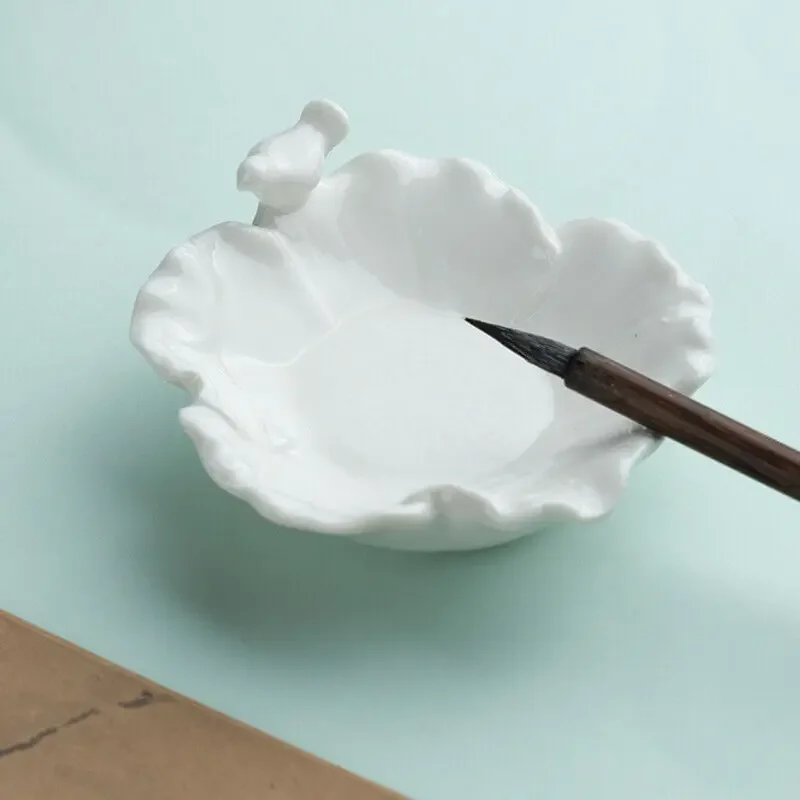 

Flower Shaped Ceramic Ink Dish Writing Brush Pen Holder Multi-purpose Ceramic Storage Tray Brush Holder Calligraphy Supplies