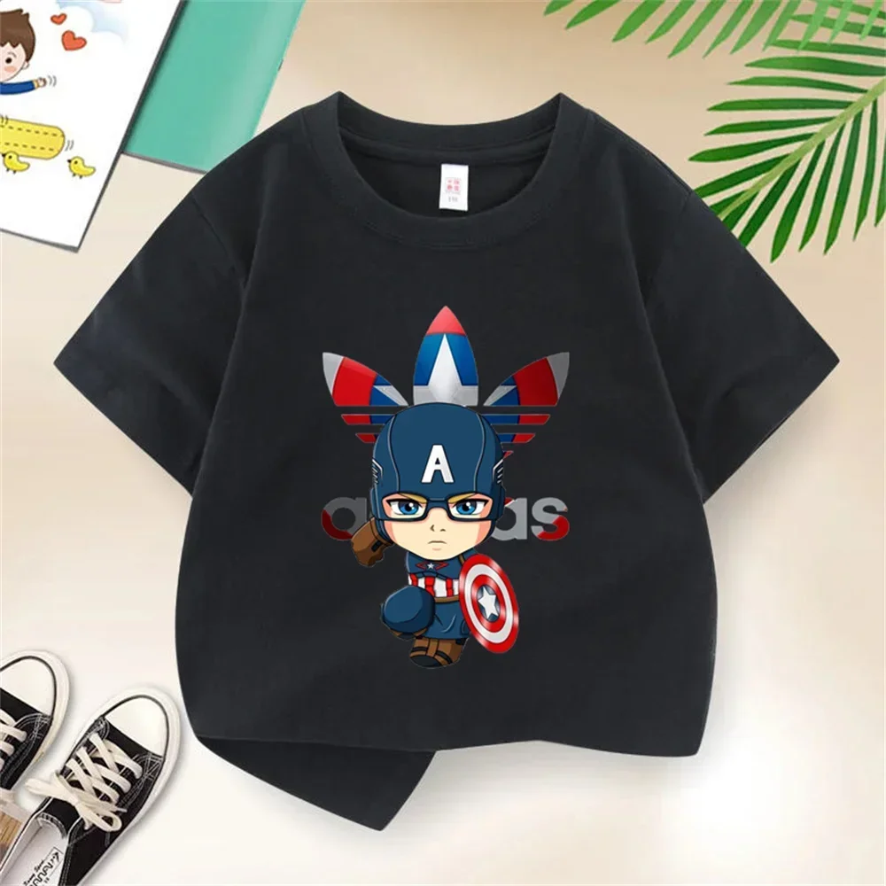 

Superhero Captain America Top Luxury Printed T-shirt for Boys Casual Short Sleeve T-shirt Multi-color Cotton T-shirt