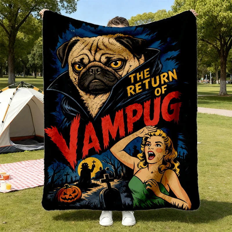Vampug Pug Vampire Warm Blanket - Pug Dracula Soft Blanket