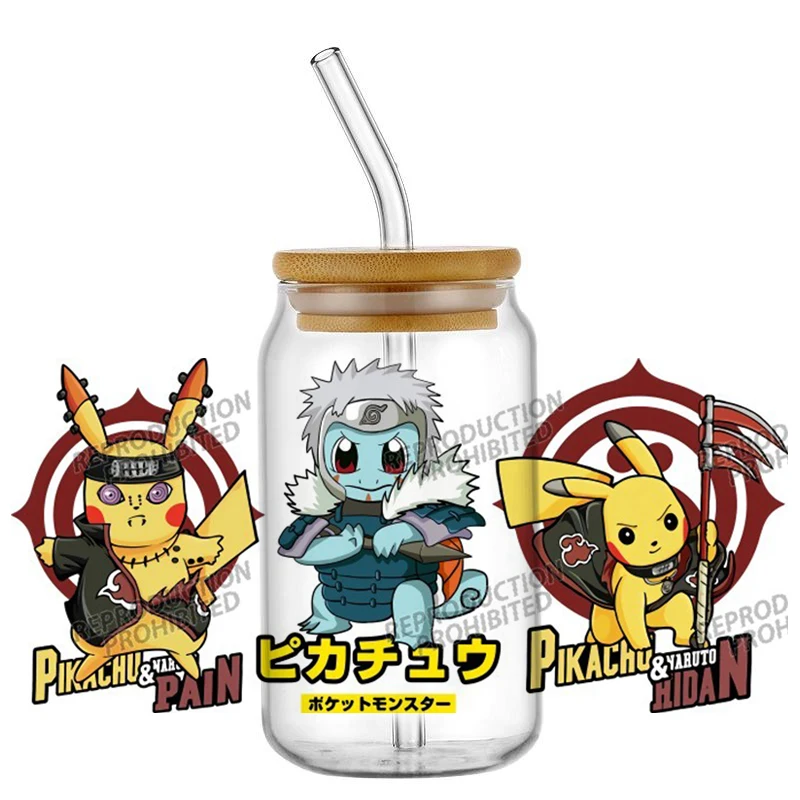 

Miniso Pokemon Series UV DTF Cup Wrap For 16oz Libbey Coffee Glass Cartoon Cosplay Ninja Designs 3D Sticker Cup Wrap