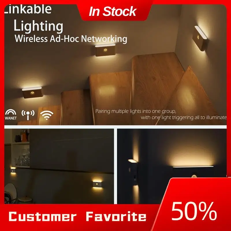 AT03 Sensor de movimiento recargable superior luz LED nocturna inteligente protección ocular lámpara de noche para dormitorio pasillo iluminación de gabinete