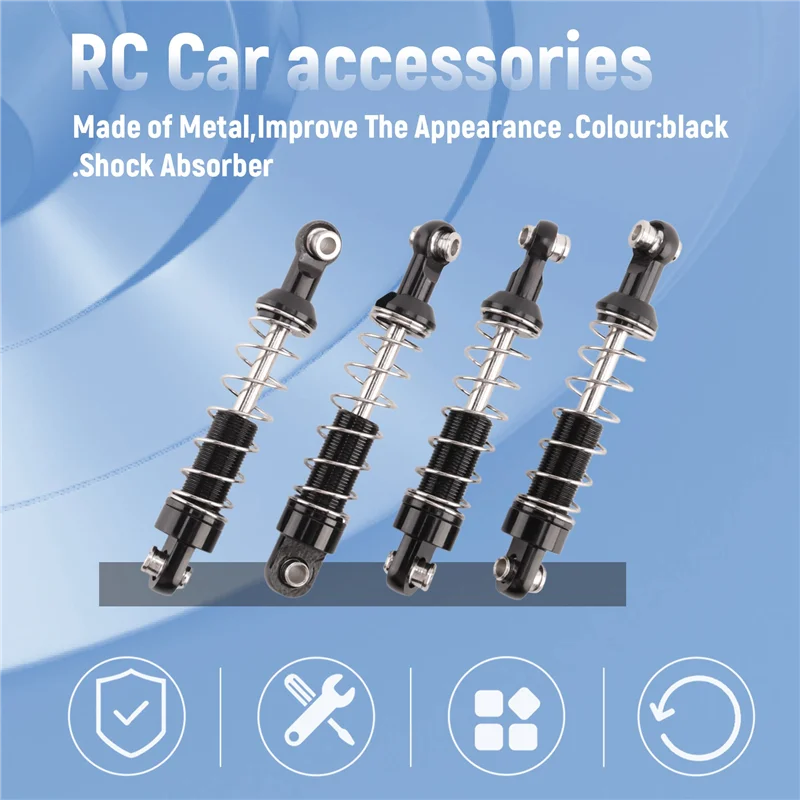 4 Pcs Metal Shock Absorber Damper for WPL C14 C24 C34 MN D90 D91 D96 D99 D99S MN90 MN99S RC Car Upgrade Parts,Black