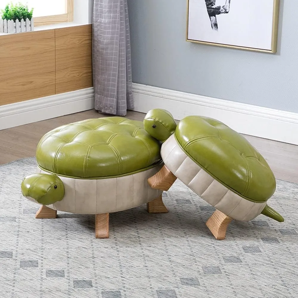 

Animal Ottoman Footstool, Turtle Sofa Stool, PU Leather Upholstered Wood Ottoman Foot Stool