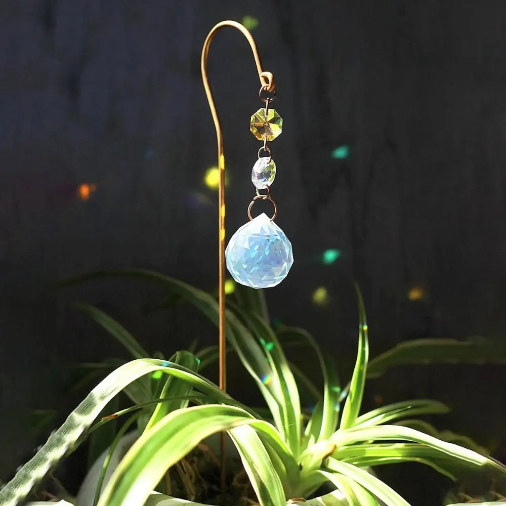 Handmade Crystal Suncatcher Creative Pot Accessory Plant Pot Pendant Decorative Window Decor Reflective Crystal Garden Stake
