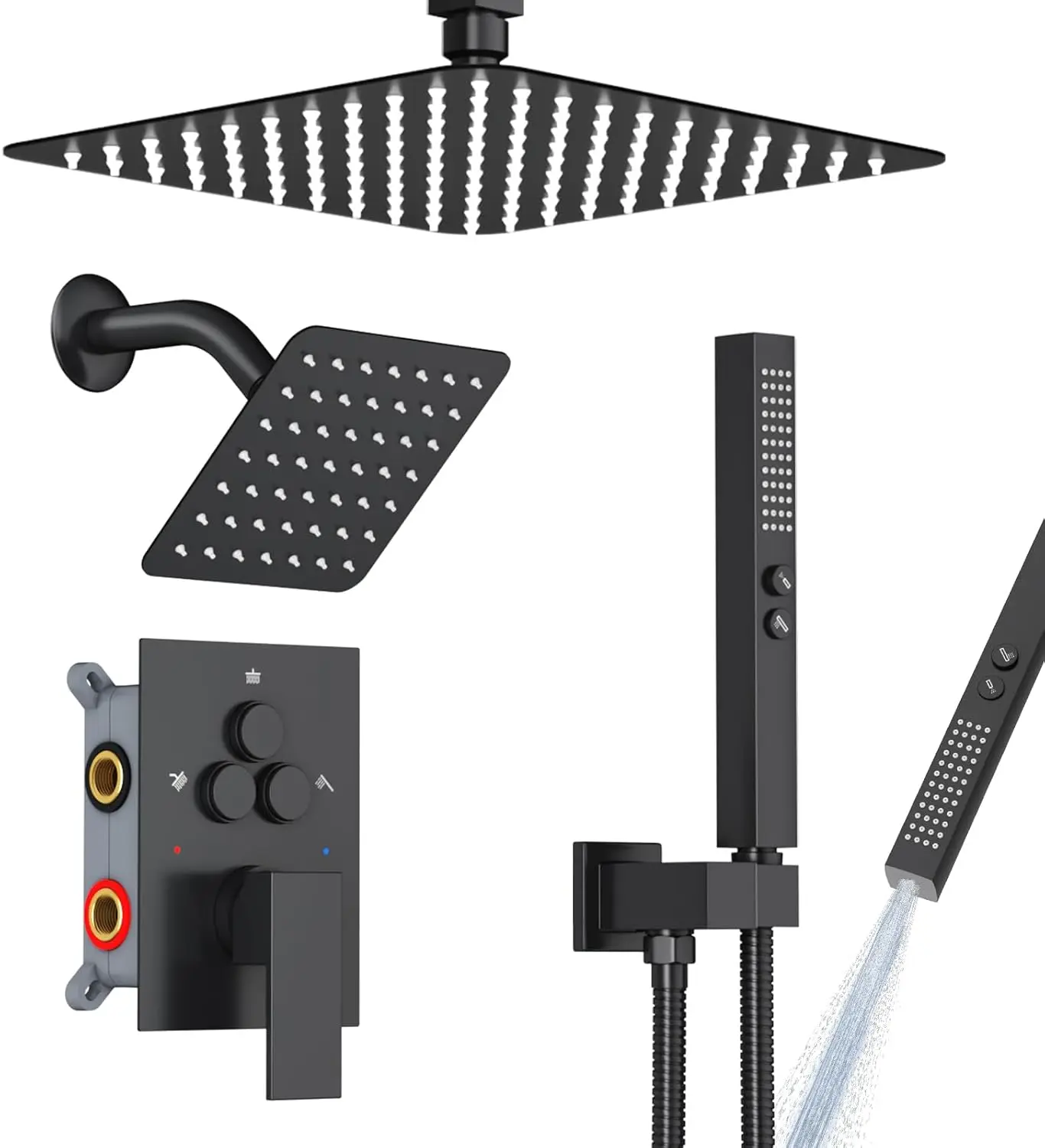 

Dual Shower System with Push Button Diverter, Rainfall and Wall-Mounted Heads for Couples in Matte Black