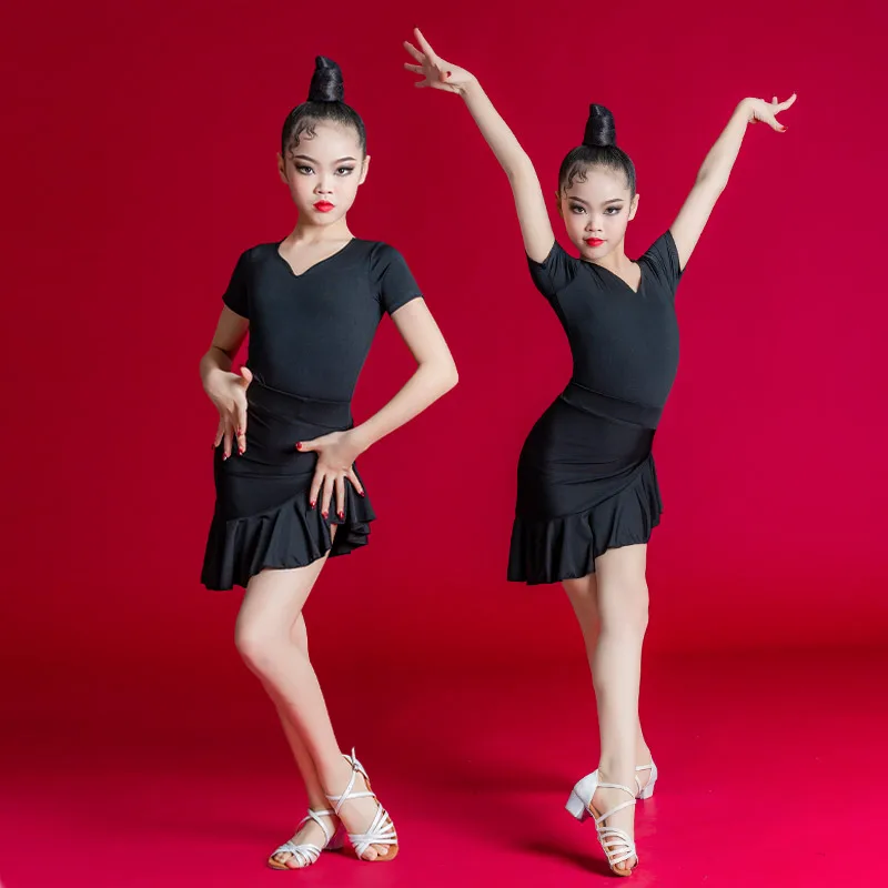 Costumi di danza latina per ragazze primaverili ed estive, costumi di pratica di danza, gonne di danza latina per bambini, costumi di allenamento, bambini