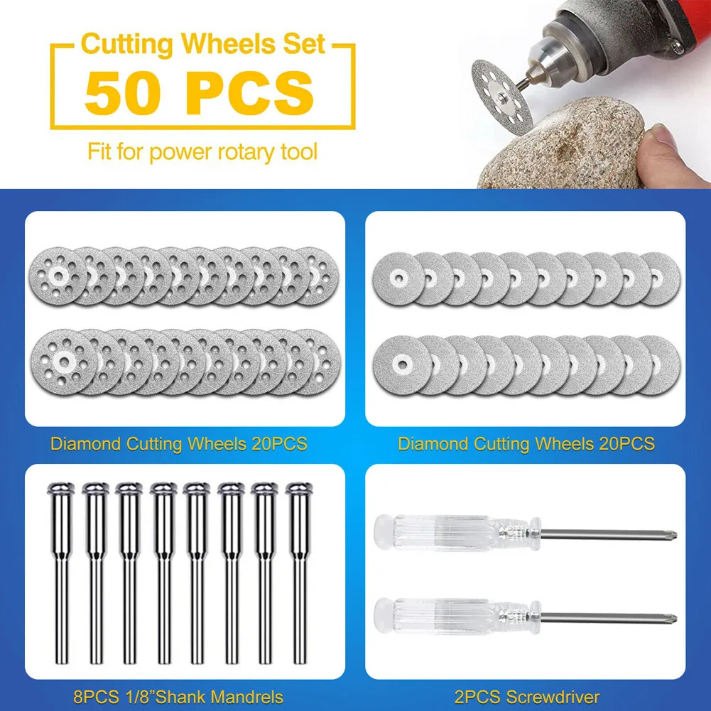 50Pcs Diamond Cutting Wheel For Dremel Rotary Tool Die Grinder Sharp Abrasive Cut Off Disc Kit