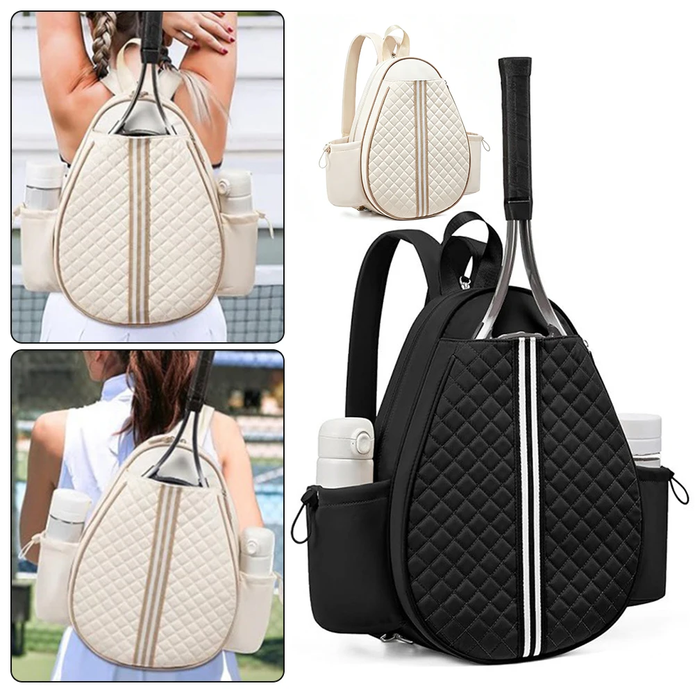 Quilted Tennis Sling Bag With Fence Hook Bottle Holders Pickleball Matches