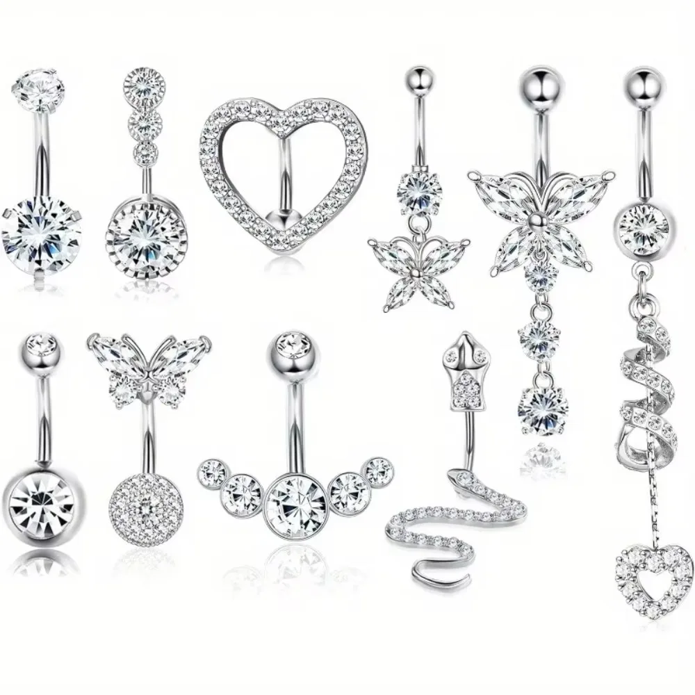 Bobisty Navel Ring 14G Heart Snake Butterfly CZ Dangling Belly Ring for Women Stunning Belly Button Piercing Jewelry