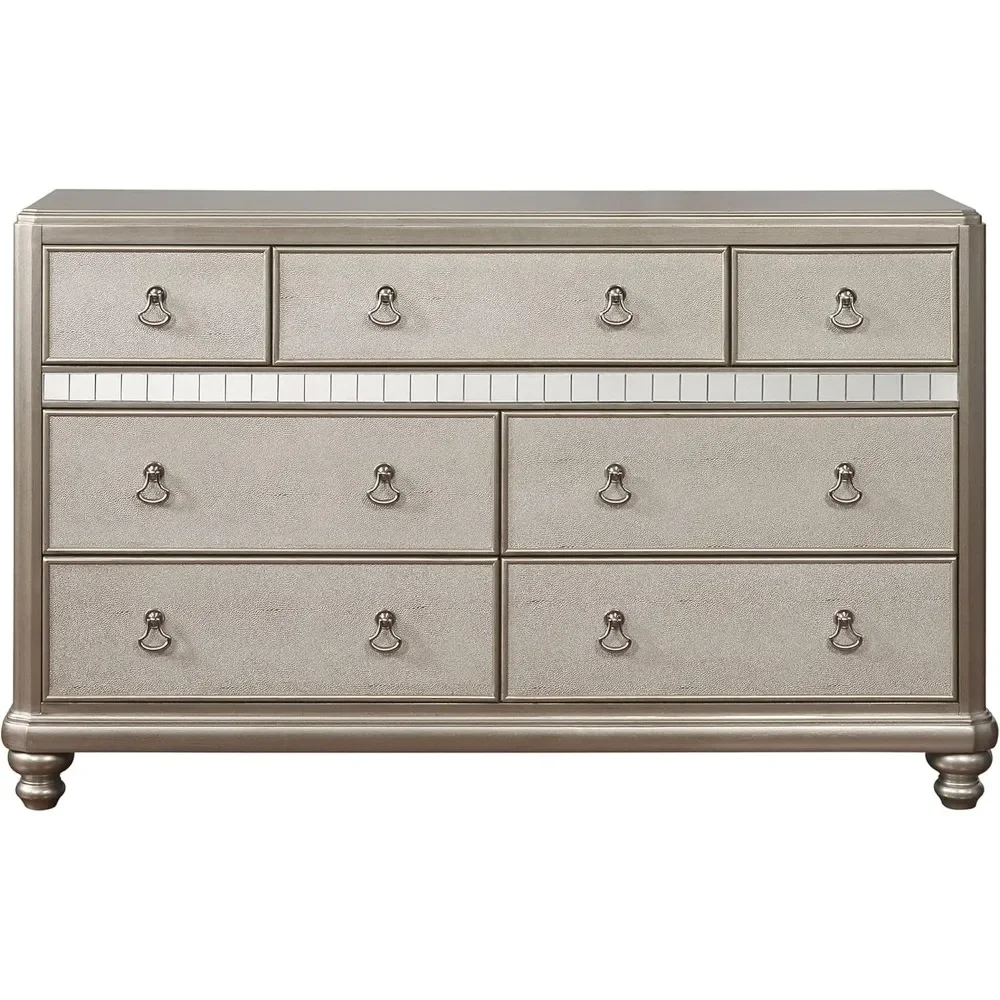 Coaster Furniture Bling Game 7-Drawer Dresser with Stacked Bun Feet Metallic Platinum