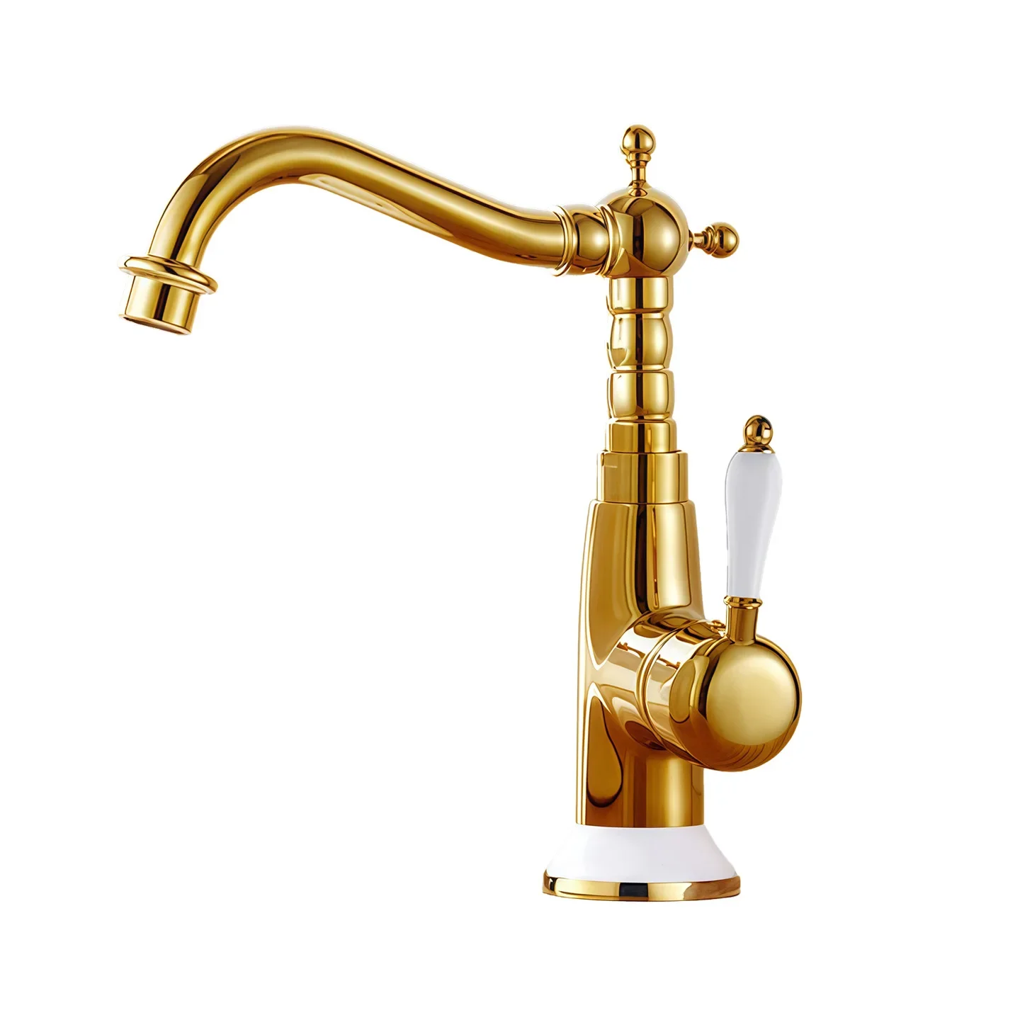 

All copper bathroom rotatable basin under the counter basin kitchen hot and cold water titanium gold faucet white ceramic handle