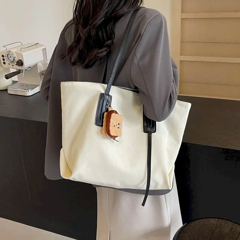 

Холщовая большая сумка в стиле минимализм, многоразовые водонепроницаемые сумки на плечо, повседневная школьная сумка большой емкости, студенческая сумка для женщин