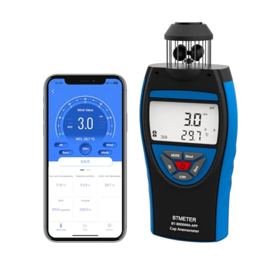 

Cup Anemometer Handheld Air Flow Meter Wind Speed Data Logger w/Barometer Measure Wind Velocity/Temperature/Altitude/Humidity f