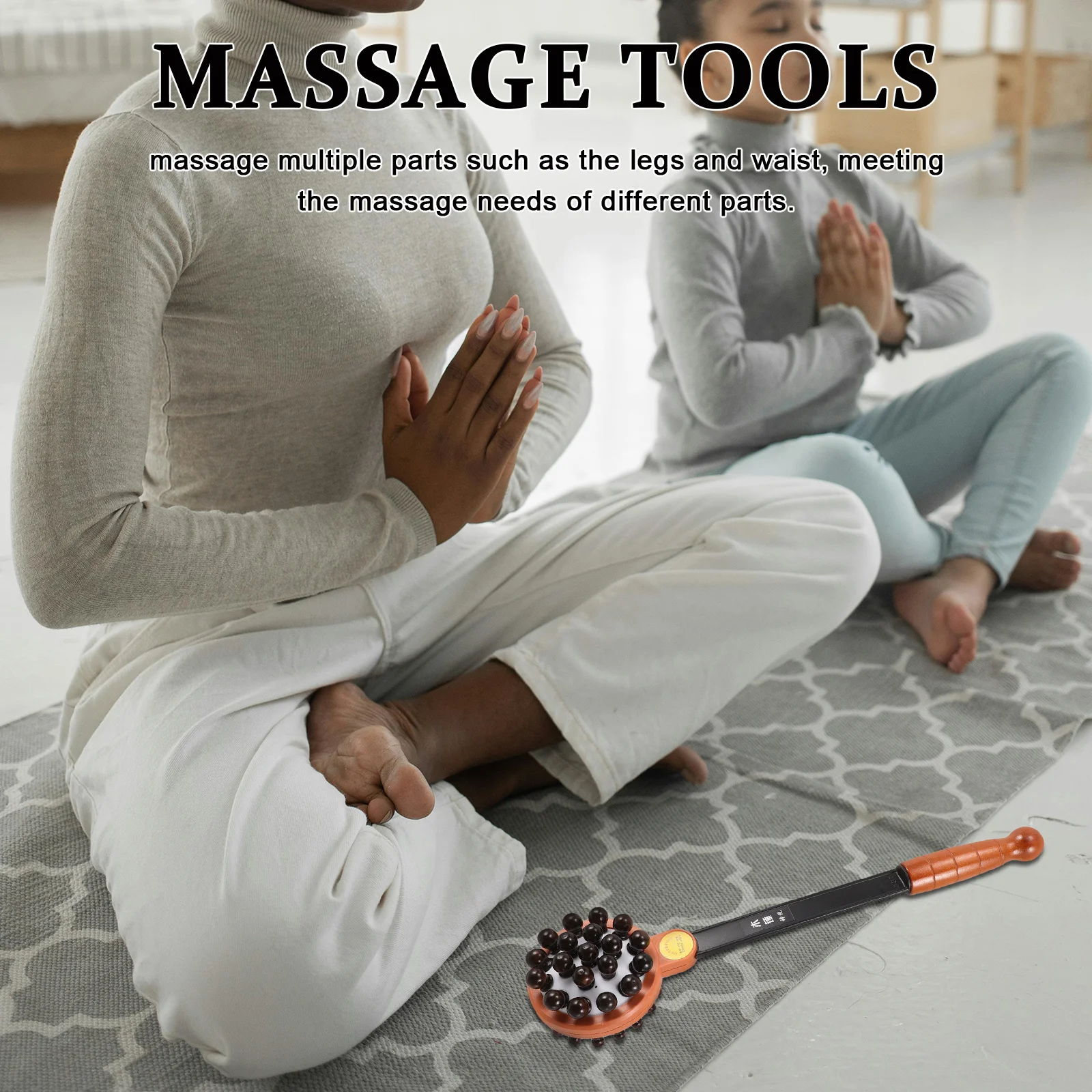 

Деревянный массажный молоток с бусинами, двусторонний ручной массажер для спины, шеи, ног, меридианная терапевтическая палочка, облегчение боли, скребок