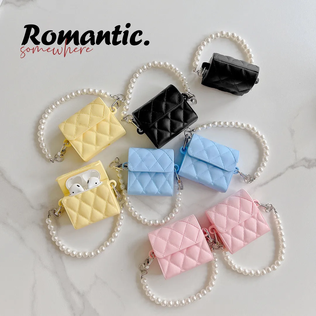 Чехол для наушников AirPods 2 3 4 pro 2, аксессуары для Bluetooth, роскошная брендовая сумка с жемчужной цепочкой, подарок, подходит для девочек и женщин