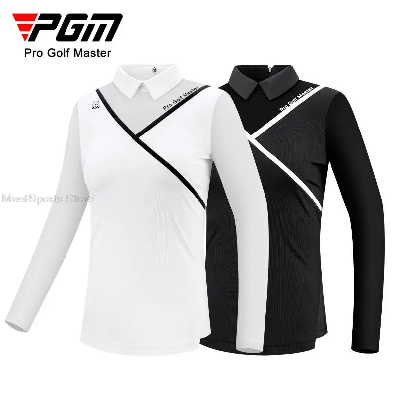 Pgm Golf Women\'s Long Sleeve T Shirts Breathable Ice Silk Summer Tops Ladies Cooling Sunscreen Polo Shirts Back Zipper Golf Wear