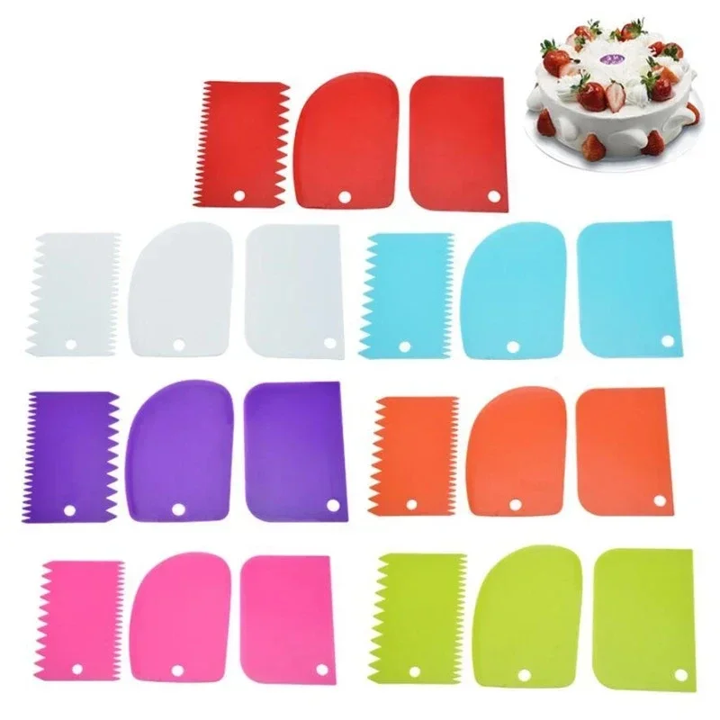 3 PCS Cream Scraper Smoother Irregular Teeth Edge DIY Comb Cake Decorating Fondant Pastry Cutters Baking Tools, Many Colors，