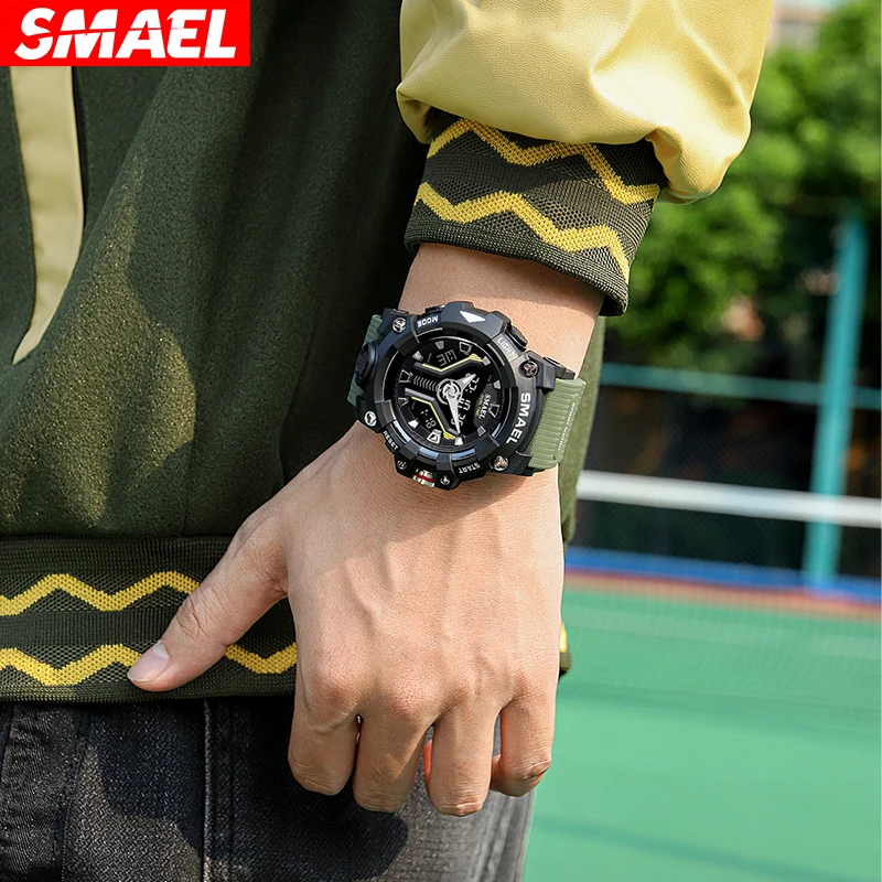 SMAEL 8075 Men’s Dual Time Quartz Analog Digital Sports Water Proof Watch