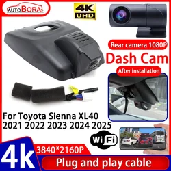 ZhuCamX Video Recorder Night Visio 4K UHD Plug and Play Car DVR Dash Cam Camera for Toyota Sienna XL40 2021 2022 2023 2024 2025