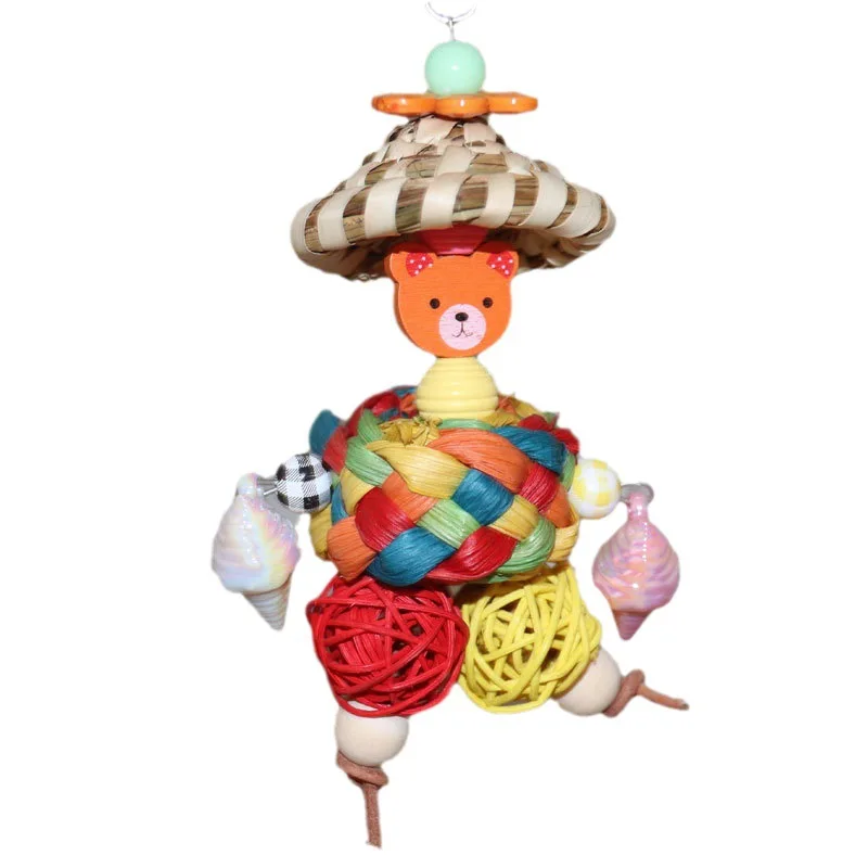 

Parrot Toy Rattan Ball Shape Gnawing Weaving Straw Hat Human Bird Cage Pendant Colored Bird Supplies Bird Toys