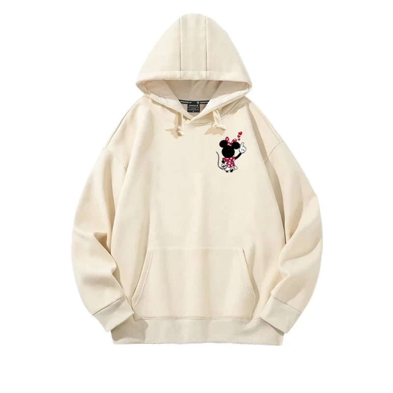 Hooded Sweater Loose Casual Couple Ins Cartoon Mickey Mouse Print Top 18-24y White Beige Sweatshirt Hoodie Minimalist Tops