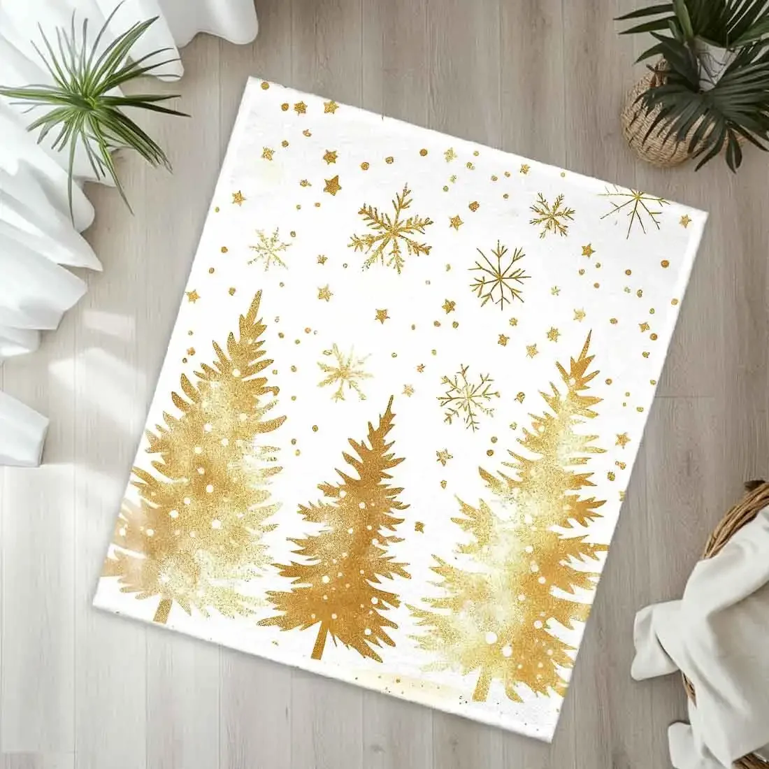 Golden Christmas Snowflakes Throw Blankets Warm Soft Plush Knee Blanket For Winter Office Bedroom Sofa Travel Gifts Home Decor