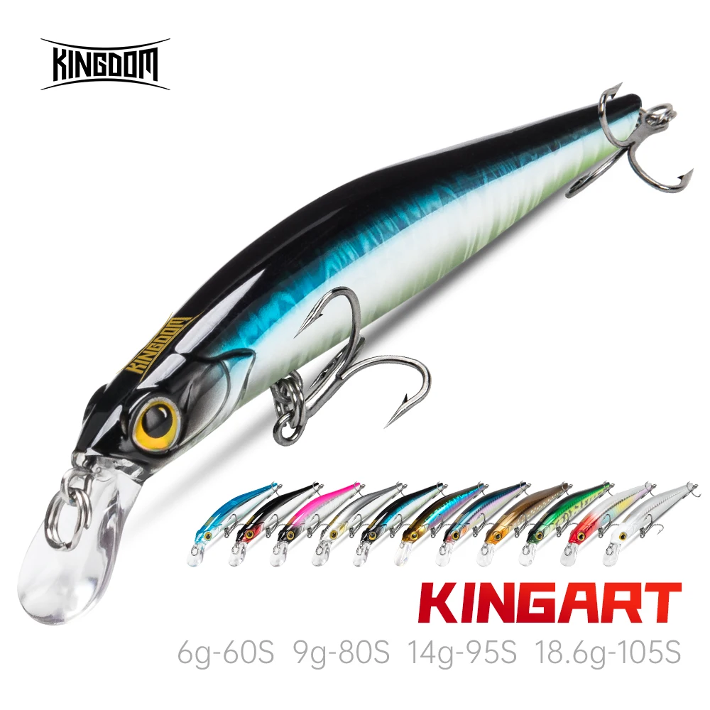 Kingdom-Señuelos de Pesca de pececillos, cebos duros artificiales, Wobblers, lubina, Crankbaits, 60mm, 80mm, 95mm, 105mm