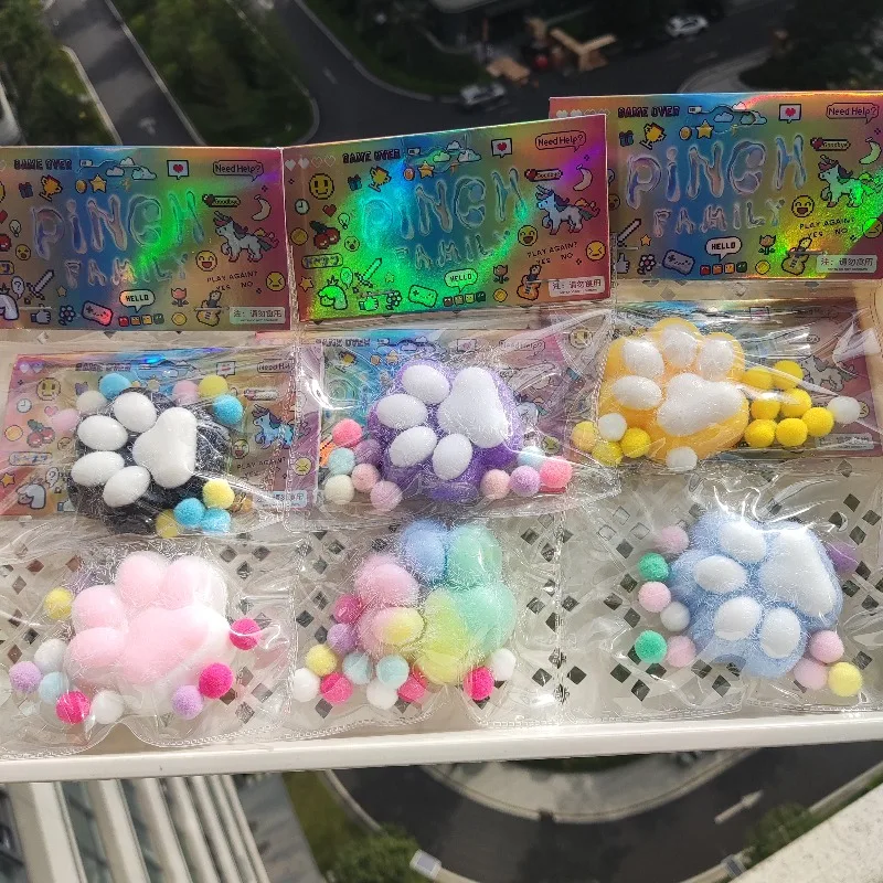 Plush Series Cat Claw Squishy Fidget Toy Cute Cat Paw Silicone Slow Rebound Pinch Decompression Toy