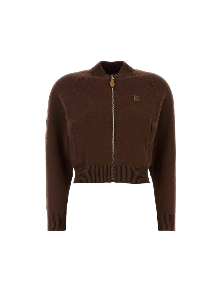 

South Oil Faion Ранняя осень 2025 Новый кожаный вязаный кардиган с вышивкой букв и воротником-стойкой на молнии Классический универсальный топ