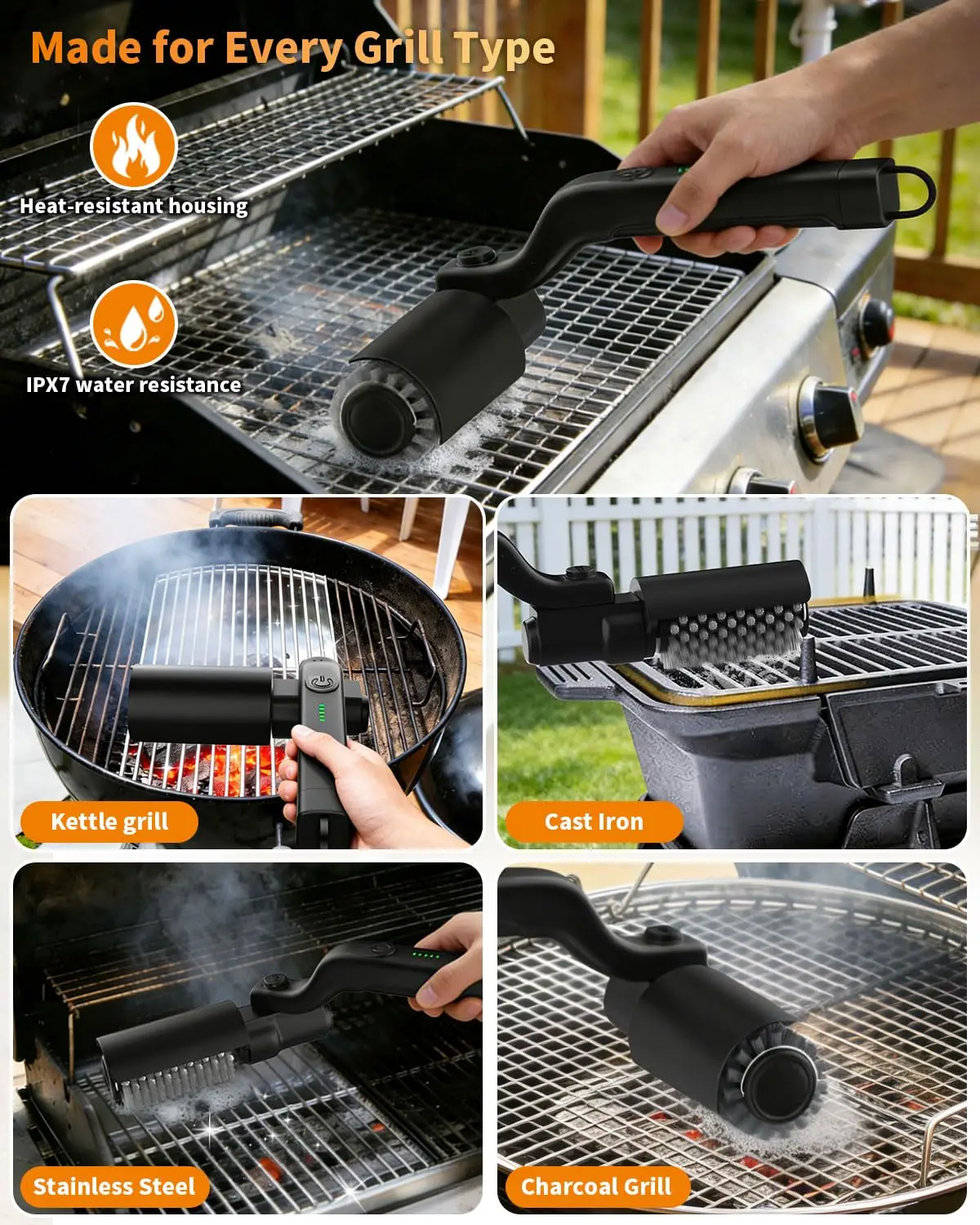 Electric BBQ Cleaner Brush Wireless Stainless Steel Rotary Grill Brush  for Outdoor Grill Steam BBQ Cleaning Brush Accessoires