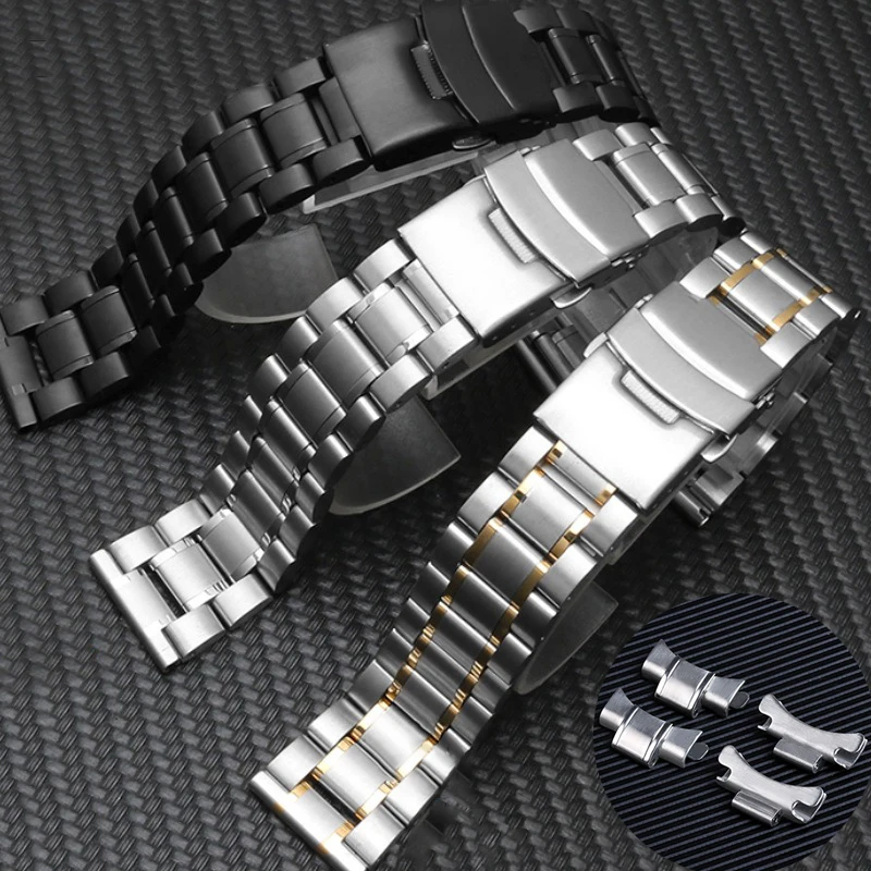 Ремешок из нержавеющей стали 18 мм, 20 мм, 22 мм, металлический ремешок, водонепроницаемый браслет, браслет с изогнутым концом для Seiko, универсальный сменный ремень