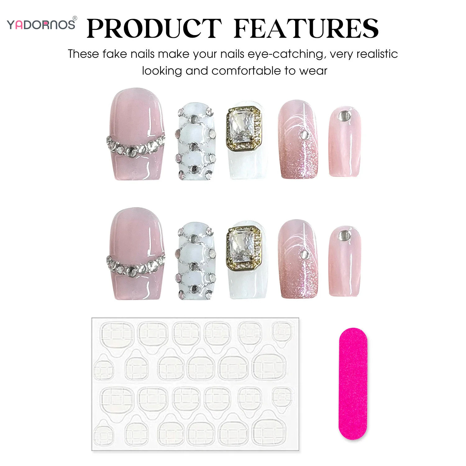 Uñas postizas de bailarina hechas a mano, Uñas postizas con diamantes de imitación, cobertura completa, Cabeza Cuadrada, manicura, 10 piezas