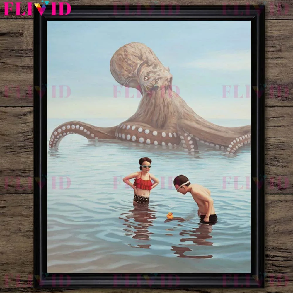 Mermaid And Kraken Fantasy Art Poster And Print Surreal Urban Coffee And Miniature World Art Poster And Print Home Decoration