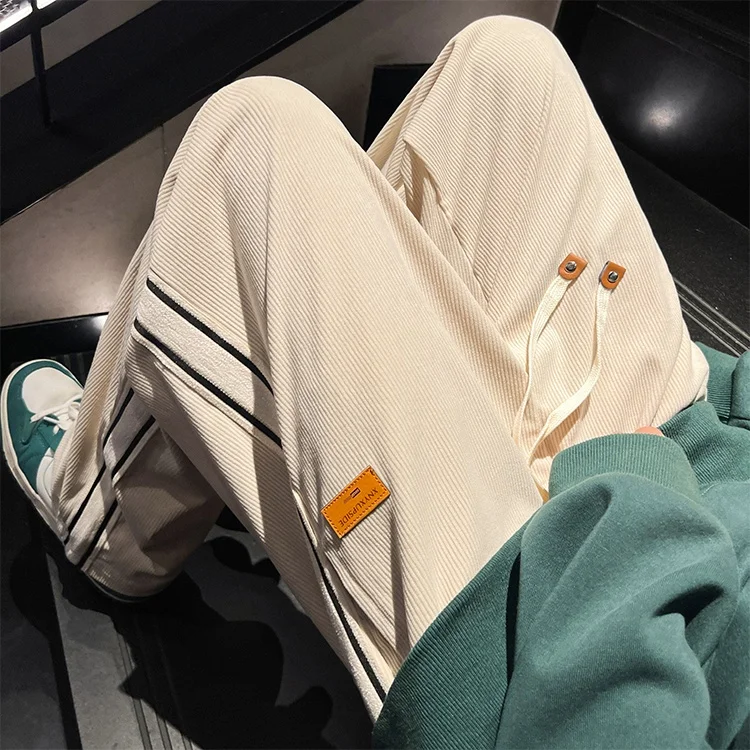 

Men's Casual Loose Fce Lined Corduroy Pants Autumn Winter Faionable Spor Versatile Elastic Waist Straight Leg Trousers