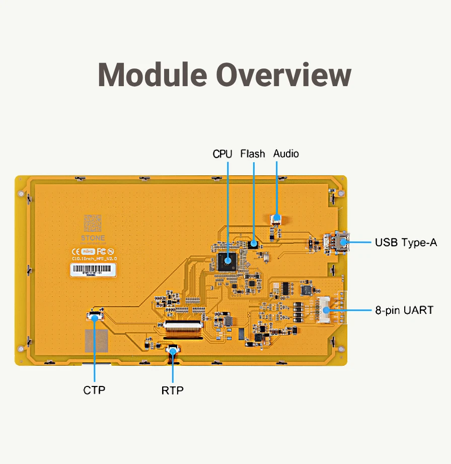 STONE C 10,1 Zoll TFT LCD HMI-Display mit kapazitivem Touchscreen 1024*600 RS232 RS422 RS485 TTL-Schnittstelle für Arduino – Detail 2