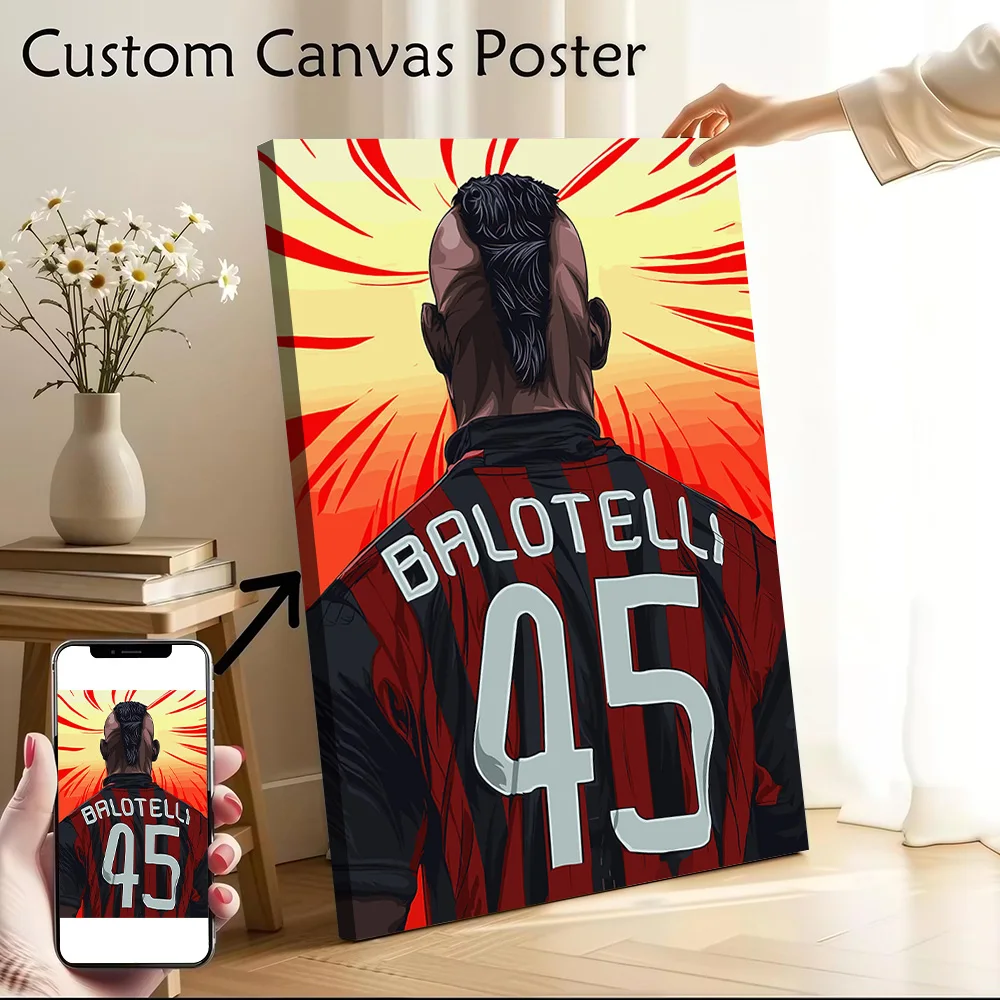 Mario Balotelli AC Milan Jersey Poster Canvas Wall Art Personalized Print Modern Painting Perfect Gift for Man's Room Decoration