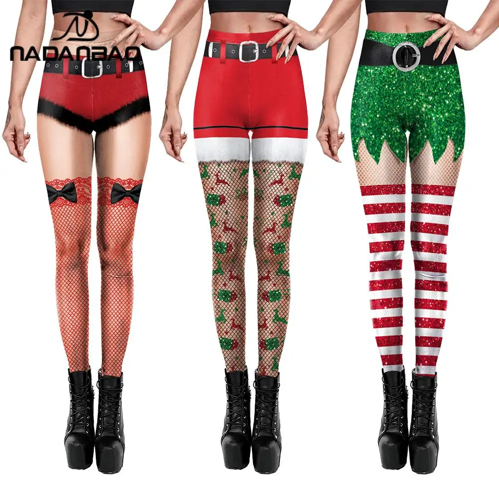 Nadanbao legging sabuk natal wanita, celana Yoga wanita, pakaian olahraga Fitness, celana lari, motif keringat, tengah