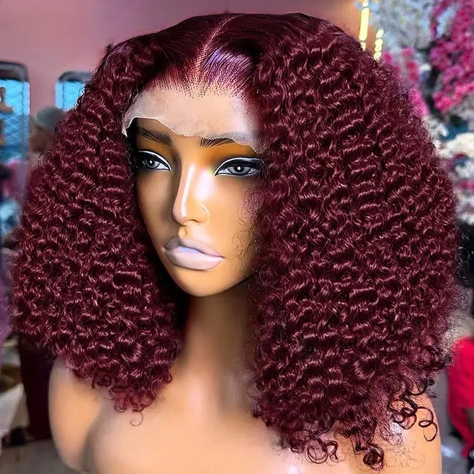 Tiefe Welle Bob Perücke Brasilianische Remy 99J Burgund Brasilianische 13x4 HD Transparent Spitze Frontal Echthaar Perücken Vor gezupft Für Perücke