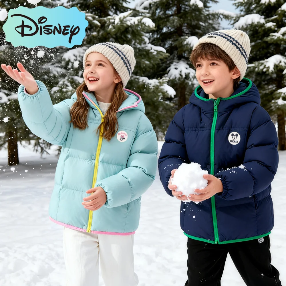 

Disney Kids Thickened Cotton-padded Jacket Winter Windproof Warm-keeping Coat Color Patchwork Children Cold-resistant Jacket