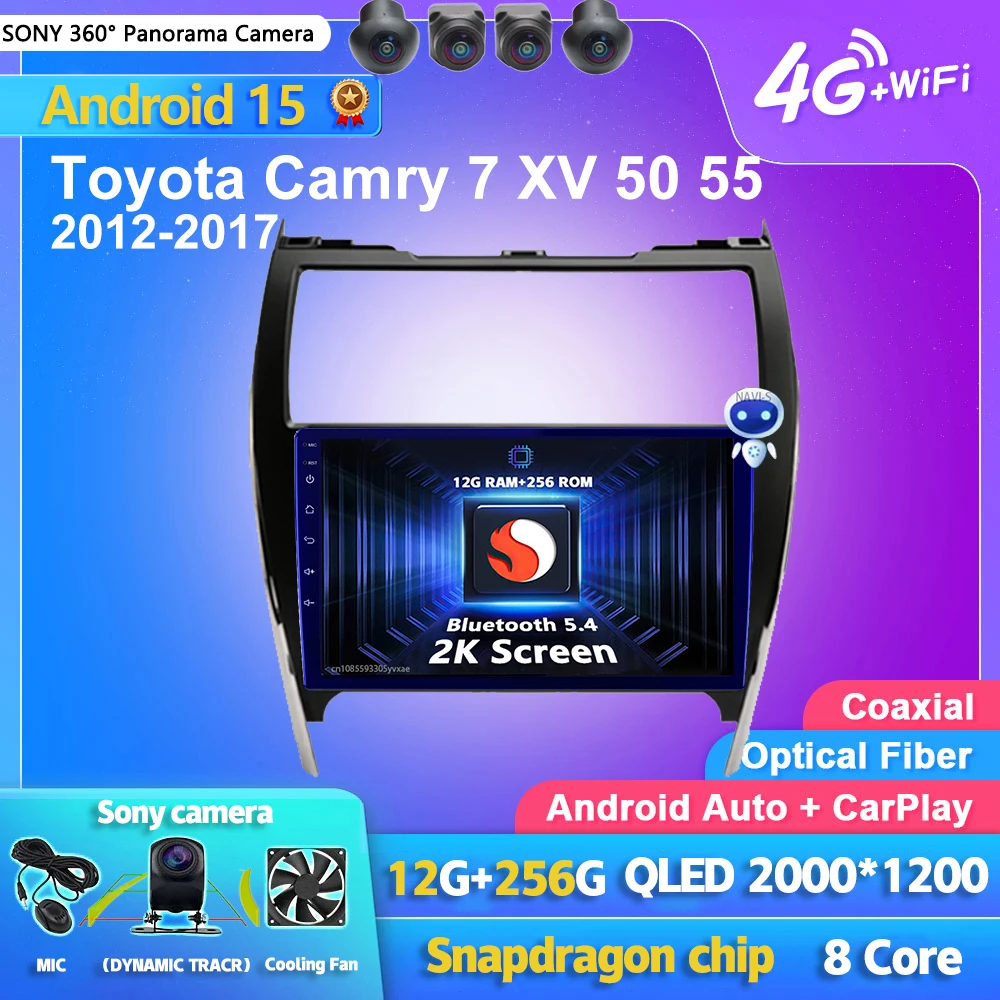 Android 15 Carplay Auto Car Radio Multimedia Player For Toyota Camry 7 XV 50 55 2012-2017 Autoradio Stereo 2din Head Unit