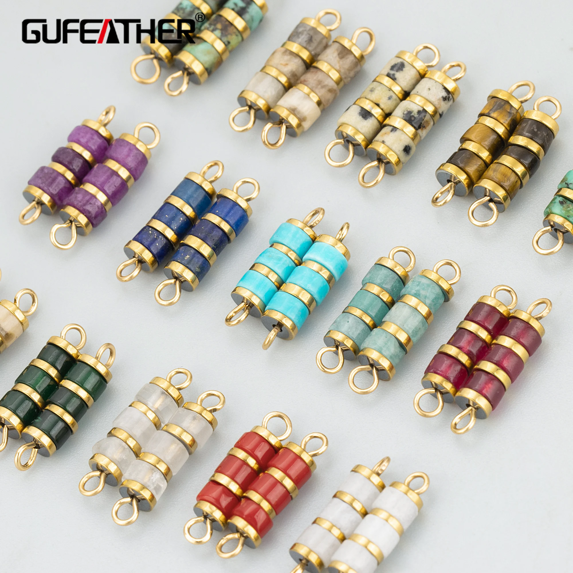 

GUFEATHER,10pcs/lot,MG58,jewelry accessories,stainless steel,natural stone,two rings,charms,hand made,connector,jewelry making