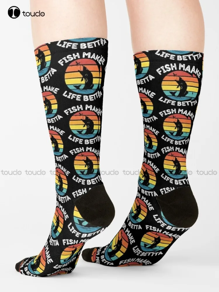 Fish Make Life Betta Socks Bulk Socks Personalized Custom Unisex Adult Teen Youth Socks 360° Digital Print Hd High Quality Gift