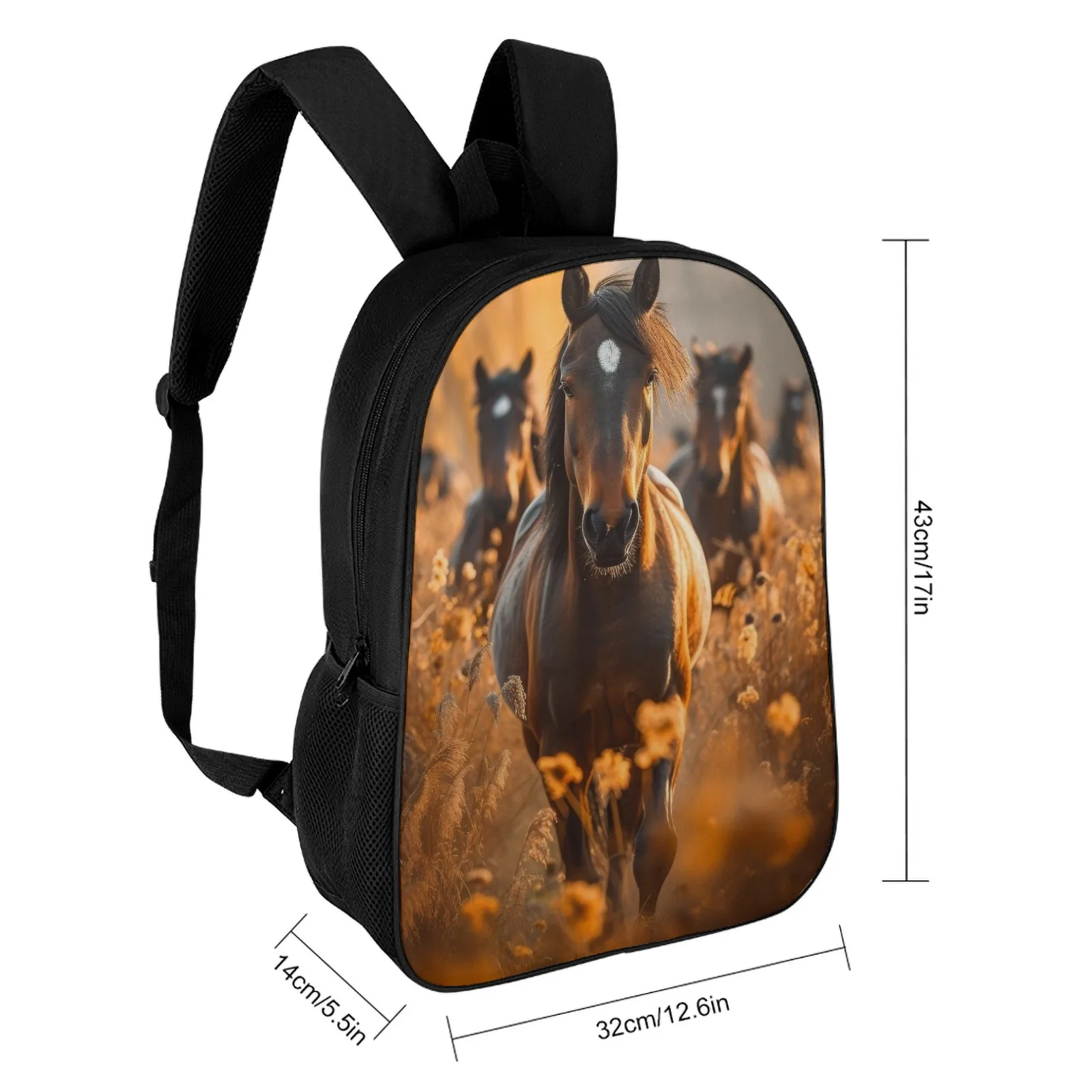 Zaino per cavalli Borsa per libri stampata Materiale scolastico carino Borsa per zaino scolastico da 17 pollici