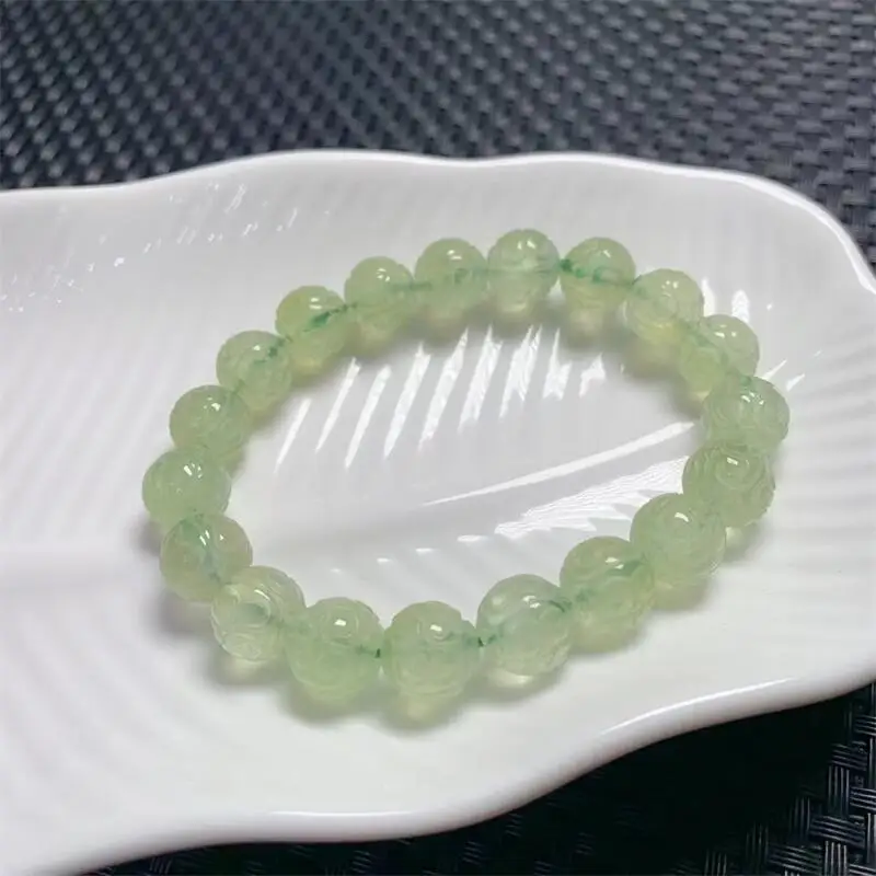 10.5MM Natural Prehnite Mosaic Bead Bracelet Gemstone Round Bead Crystal Healing Women Men Fine Jewelry Gift 1PCS