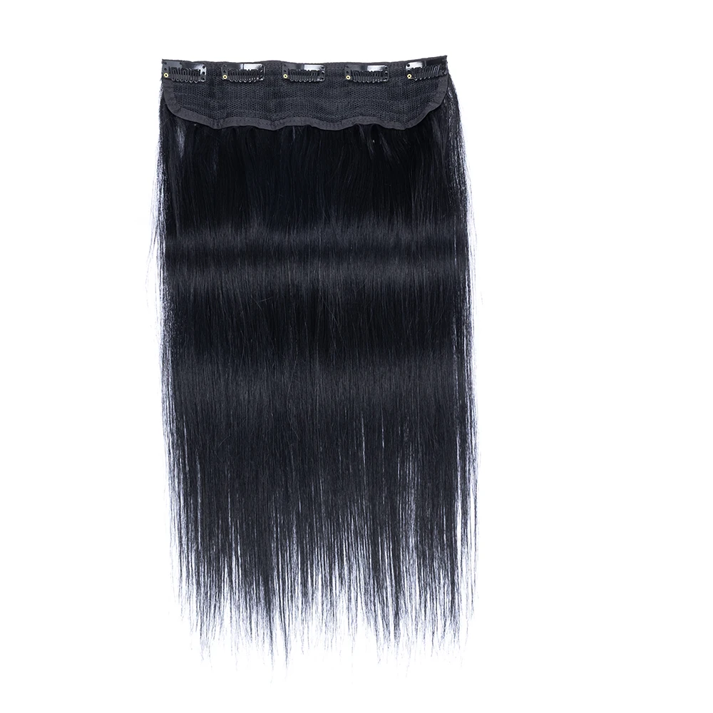 Human Hair One Piece Clip In Extensions #1B Natural Black Straight Clip-On Add Volume HairPieces 14 18 22