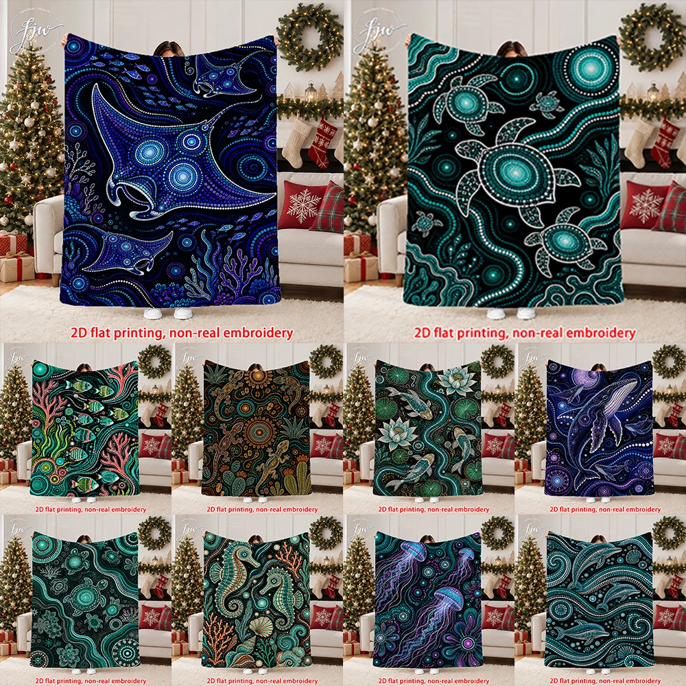 1pc  Aboriginal Indigenous Ocean Animal Throw Blanket, Bohemian Dot Art Soft Fleece Blanket for Couch Bed