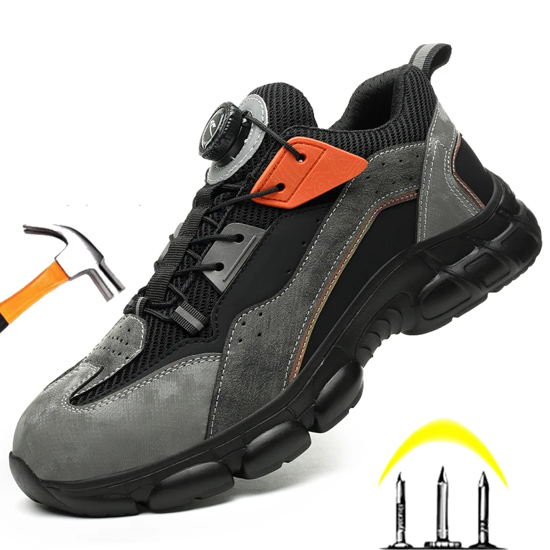 Black Leather Puncture-proof Work Safety Shoes For Men Anti Smashing Steel Toe Cap Boots Non-slip Indestructible Male Footwear